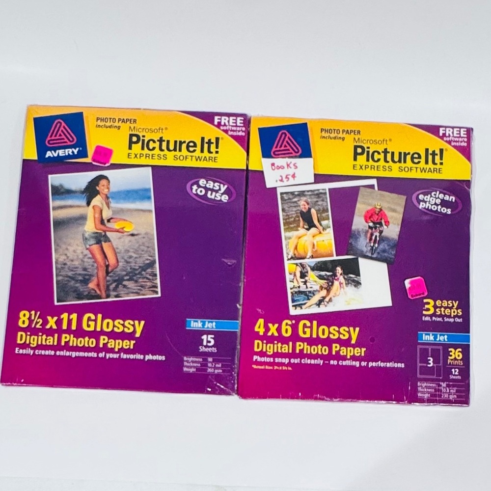 (2) New Sealed Avery Glossyβ Photo Paper 8.5"x11 & 4x6 W Free Software Bonus